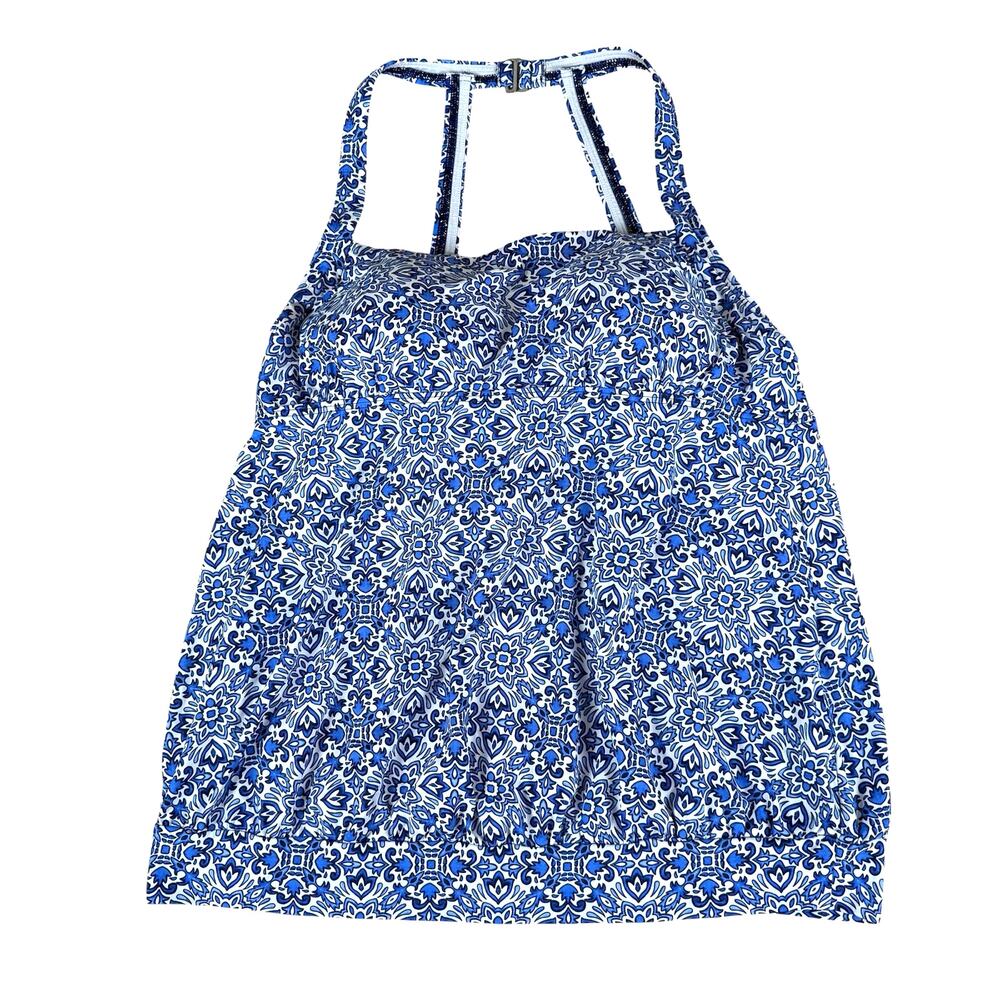 Lands' End Women Tankini Swim Top Sz 16L Built In Bra Floral Boho Beach Vacation